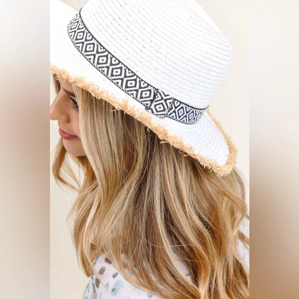 Raw Edge Aztec Straw Hat - Picture 2 of 3
